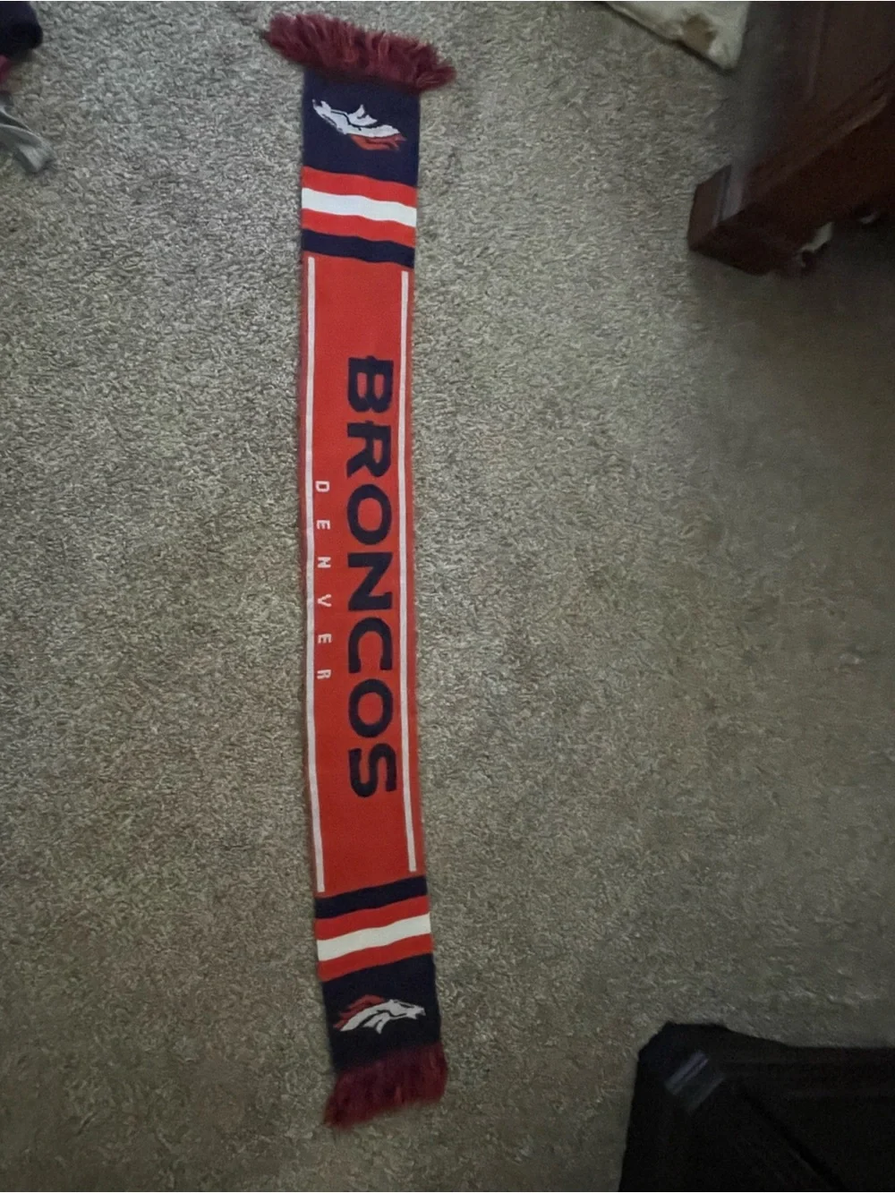J. Crew Orange Knit Fan Scarf with Navy Lettering